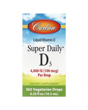 Carlson, Super Daily® D3, 100 мкг (4000 МЕ), 10,3 мл (0,35 жидк. Унции) Carlson, Super Daily® D3, 100 мкг (4000 МЕ), 10,3 мл (0,35 жидк. Унции)